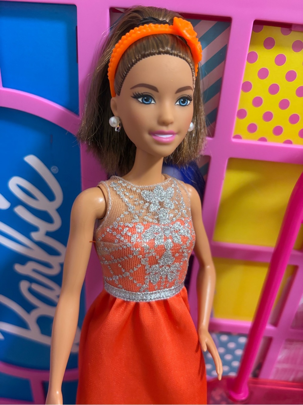 Barbie Orange Dress with Silver Embellished Bodice and Orange Headband